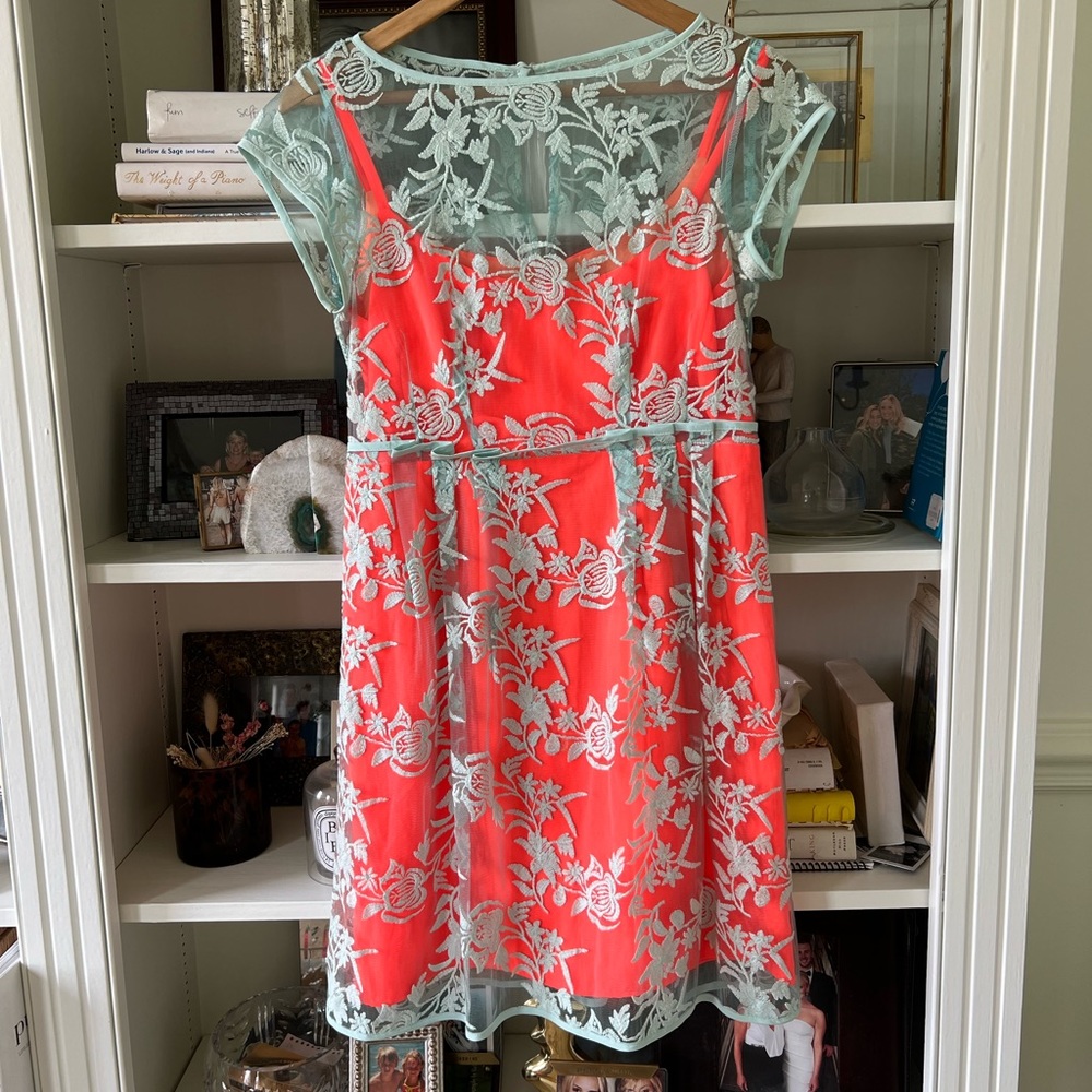 Aqua lace orange slip neon dress